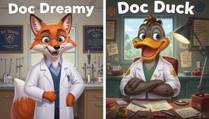 Doc Dreamy and Doc Duck side by side
